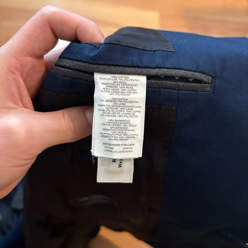 J. Crew $348 Navy Ludlow Slim-fit Suit Jacket in Italian Cotton Chino Sz 38R/M